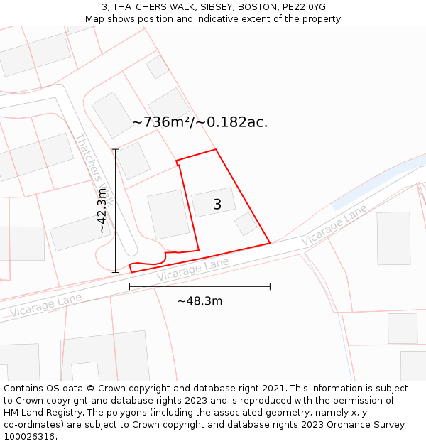 3, THATCHERS WALK, SIBSEY, BOSTON, PE22 0YG: Plot and title map