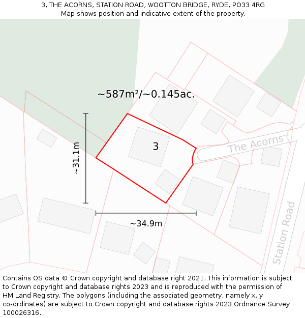 3, THE ACORNS, STATION ROAD, WOOTTON BRIDGE, RYDE, PO33 4RG: Plot and title map