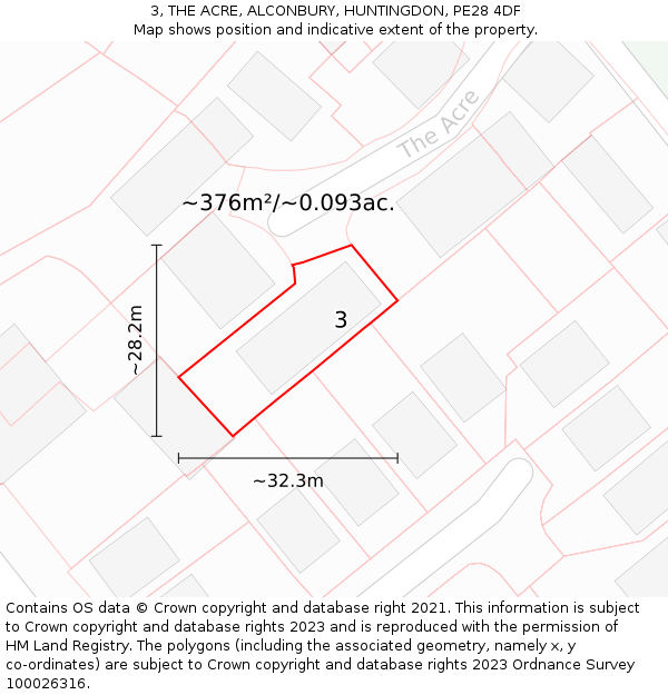 3, THE ACRE, ALCONBURY, HUNTINGDON, PE28 4DF: Plot and title map