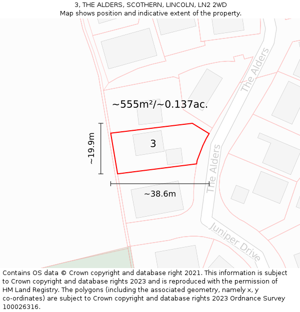 3, THE ALDERS, SCOTHERN, LINCOLN, LN2 2WD: Plot and title map