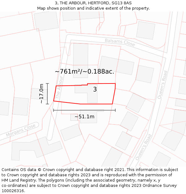 3, THE ARBOUR, HERTFORD, SG13 8AS: Plot and title map