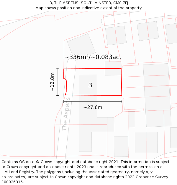 3, THE ASPENS, SOUTHMINSTER, CM0 7FJ: Plot and title map