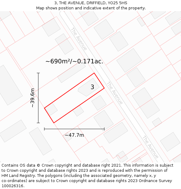 3, THE AVENUE, DRIFFIELD, YO25 5HS: Plot and title map