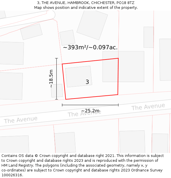 3, THE AVENUE, HAMBROOK, CHICHESTER, PO18 8TZ: Plot and title map