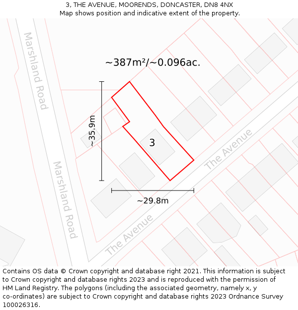 3, THE AVENUE, MOORENDS, DONCASTER, DN8 4NX: Plot and title map