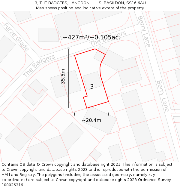 3, THE BADGERS, LANGDON HILLS, BASILDON, SS16 6AU: Plot and title map