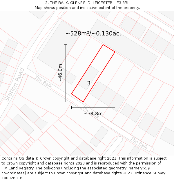 3, THE BALK, GLENFIELD, LEICESTER, LE3 8BL: Plot and title map