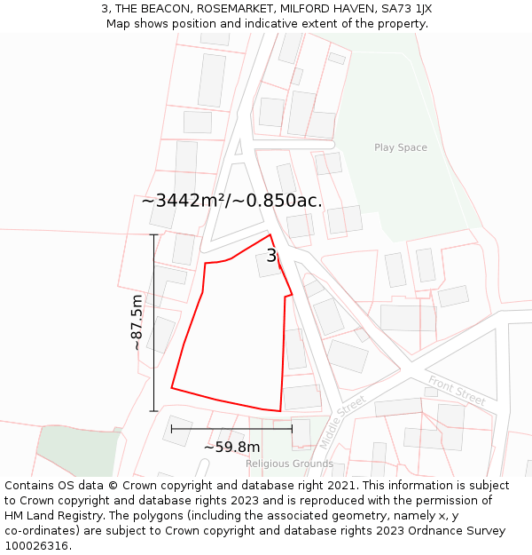 3, THE BEACON, ROSEMARKET, MILFORD HAVEN, SA73 1JX: Plot and title map