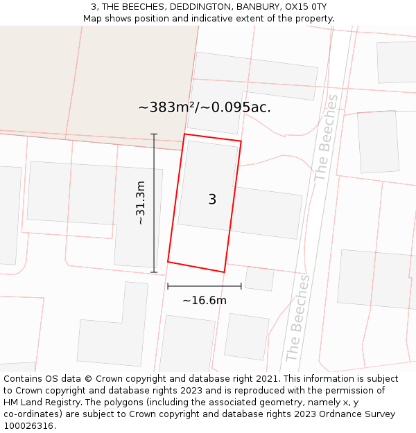 3, THE BEECHES, DEDDINGTON, BANBURY, OX15 0TY: Plot and title map