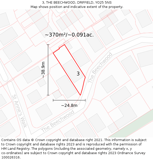 3, THE BEECHWOOD, DRIFFIELD, YO25 5NS: Plot and title map