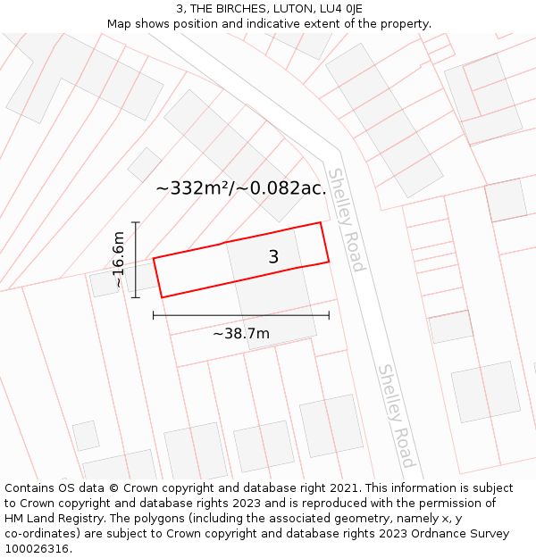 3, THE BIRCHES, LUTON, LU4 0JE: Plot and title map