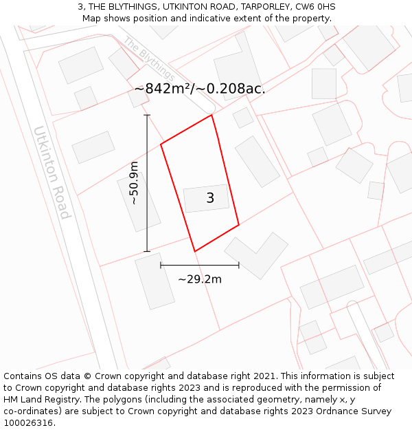 3, THE BLYTHINGS, UTKINTON ROAD, TARPORLEY, CW6 0HS: Plot and title map