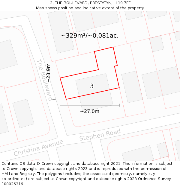 3, THE BOULEVARD, PRESTATYN, LL19 7EF: Plot and title map