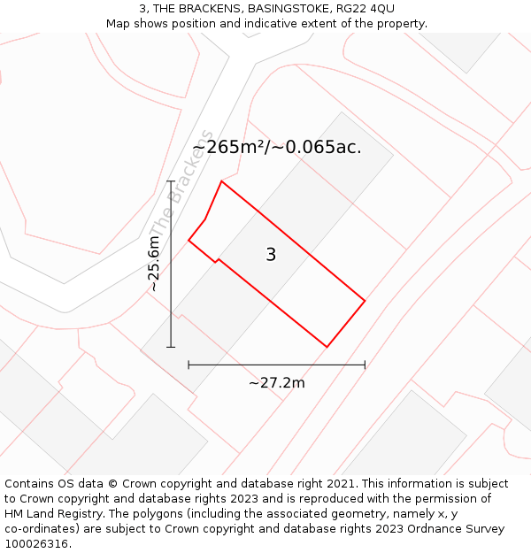 3, THE BRACKENS, BASINGSTOKE, RG22 4QU: Plot and title map