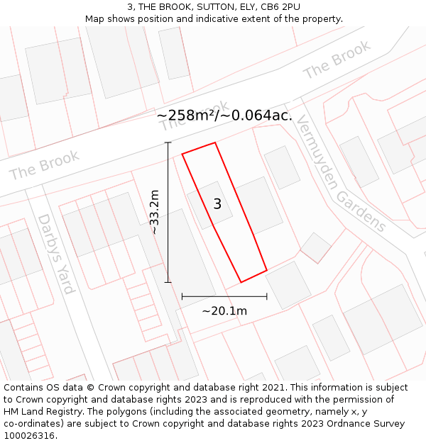 3, THE BROOK, SUTTON, ELY, CB6 2PU: Plot and title map