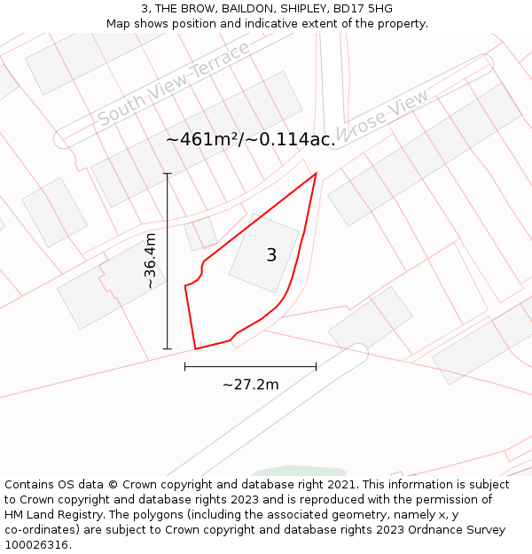 3, THE BROW, BAILDON, SHIPLEY, BD17 5HG: Plot and title map