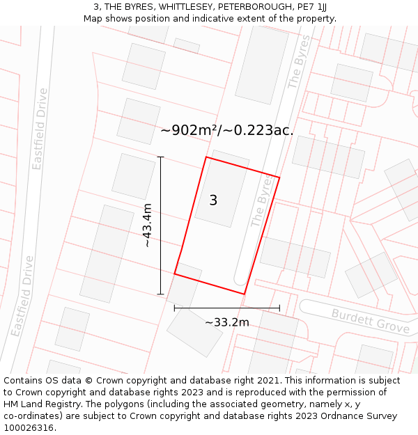 3, THE BYRES, WHITTLESEY, PETERBOROUGH, PE7 1JJ: Plot and title map