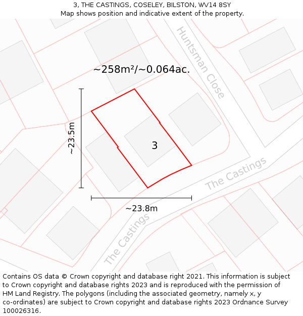 3, THE CASTINGS, COSELEY, BILSTON, WV14 8SY: Plot and title map