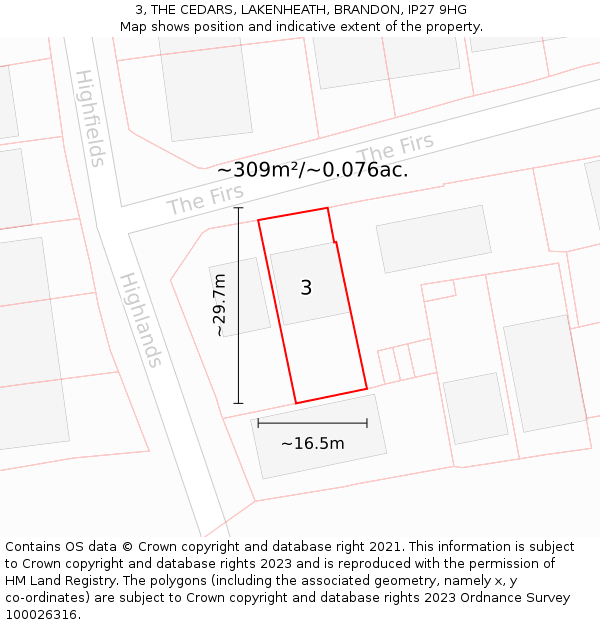 3, THE CEDARS, LAKENHEATH, BRANDON, IP27 9HG: Plot and title map