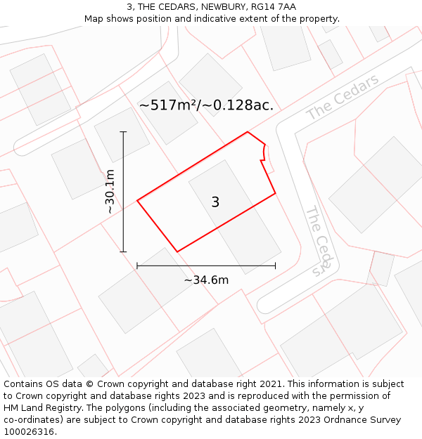 3, THE CEDARS, NEWBURY, RG14 7AA: Plot and title map