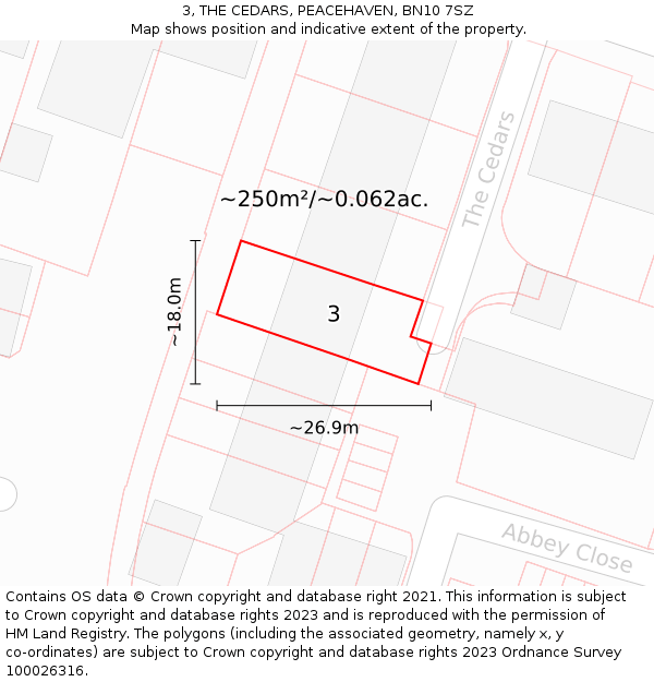 3, THE CEDARS, PEACEHAVEN, BN10 7SZ: Plot and title map