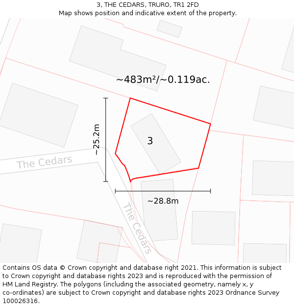 3, THE CEDARS, TRURO, TR1 2FD: Plot and title map