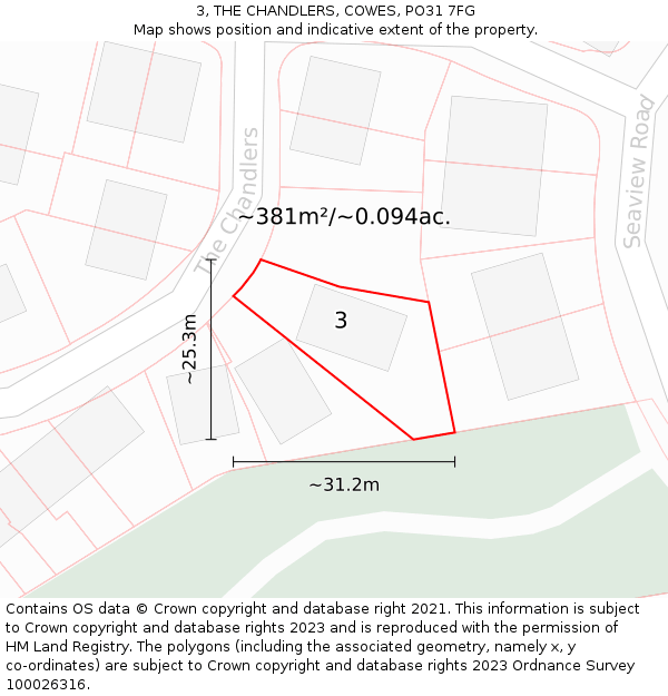 3, THE CHANDLERS, COWES, PO31 7FG: Plot and title map