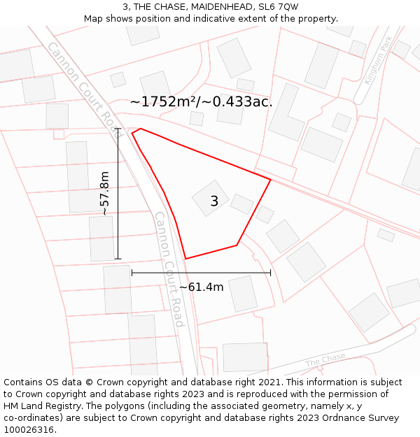 3, THE CHASE, MAIDENHEAD, SL6 7QW: Plot and title map