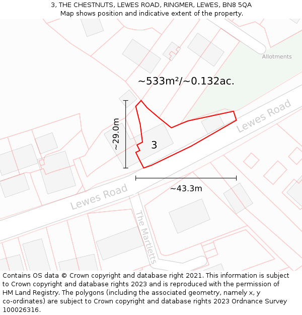 3, THE CHESTNUTS, LEWES ROAD, RINGMER, LEWES, BN8 5QA: Plot and title map