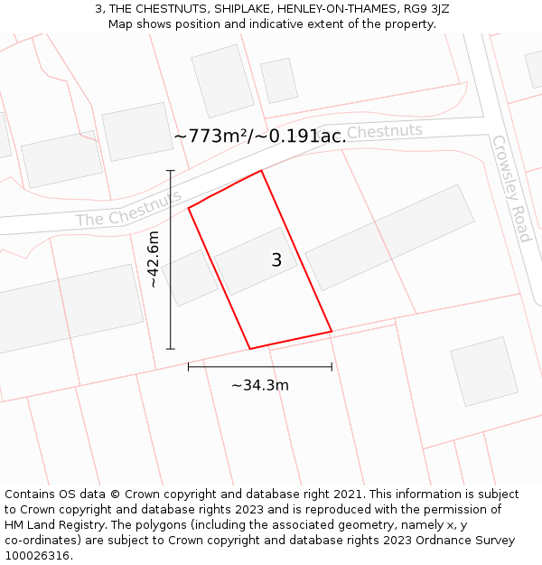 3, THE CHESTNUTS, SHIPLAKE, HENLEY-ON-THAMES, RG9 3JZ: Plot and title map
