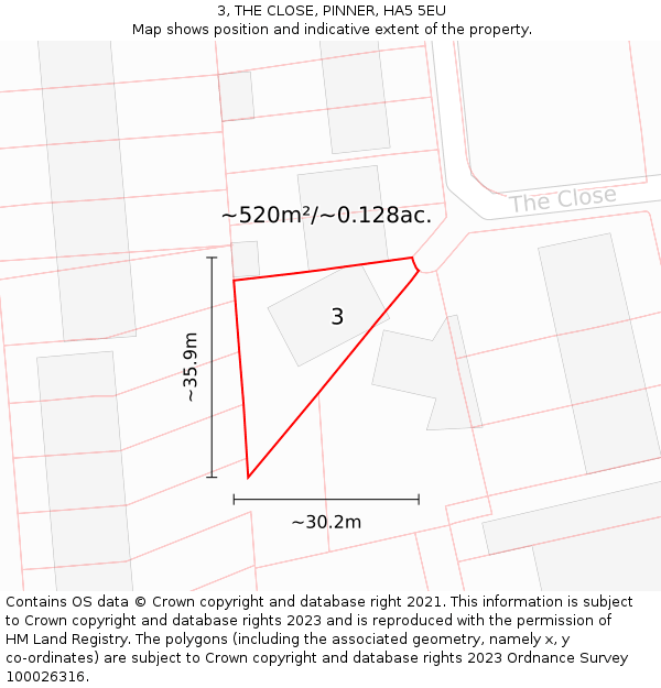 3, THE CLOSE, PINNER, HA5 5EU: Plot and title map