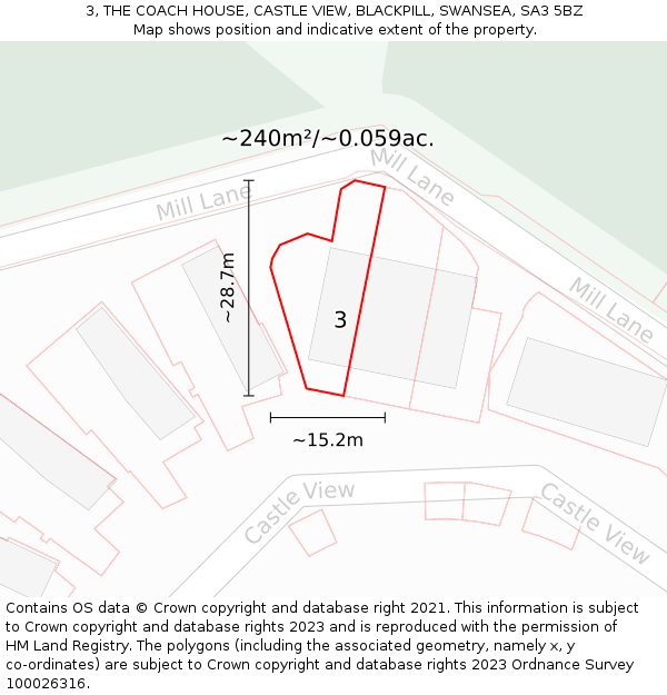 3, THE COACH HOUSE, CASTLE VIEW, BLACKPILL, SWANSEA, SA3 5BZ: Plot and title map