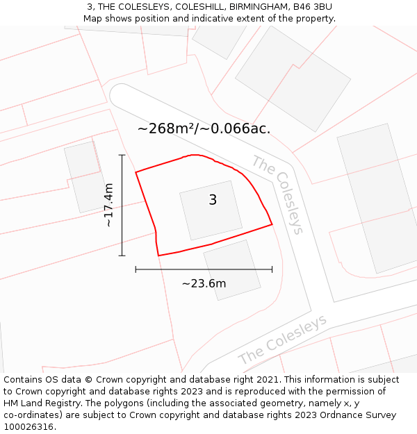 3, THE COLESLEYS, COLESHILL, BIRMINGHAM, B46 3BU: Plot and title map