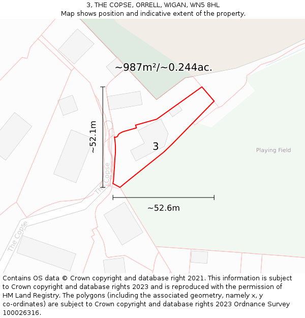 3, THE COPSE, ORRELL, WIGAN, WN5 8HL: Plot and title map