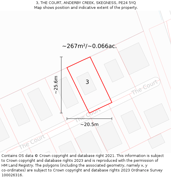 3, THE COURT, ANDERBY CREEK, SKEGNESS, PE24 5YQ: Plot and title map