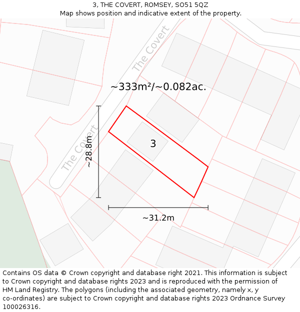 3, THE COVERT, ROMSEY, SO51 5QZ: Plot and title map