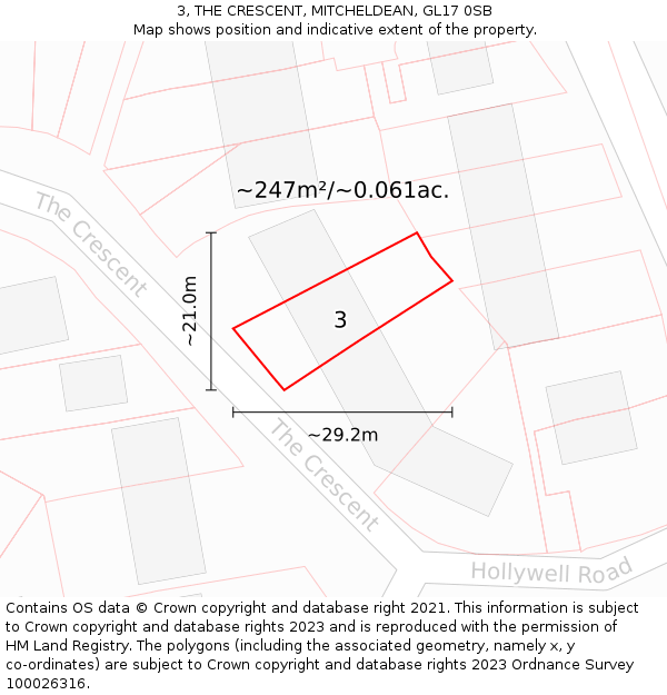 3, THE CRESCENT, MITCHELDEAN, GL17 0SB: Plot and title map