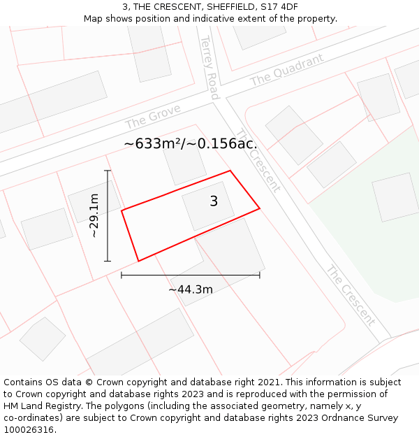 3, THE CRESCENT, SHEFFIELD, S17 4DF: Plot and title map