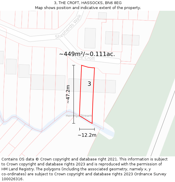 3, THE CROFT, HASSOCKS, BN6 8EG: Plot and title map