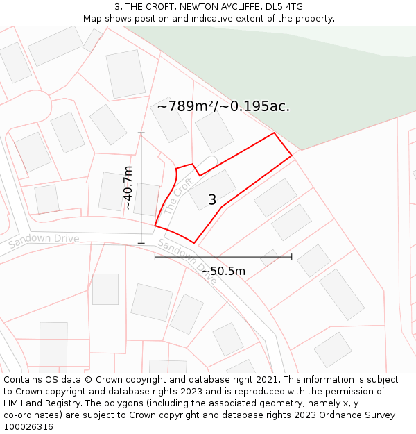 3, THE CROFT, NEWTON AYCLIFFE, DL5 4TG: Plot and title map