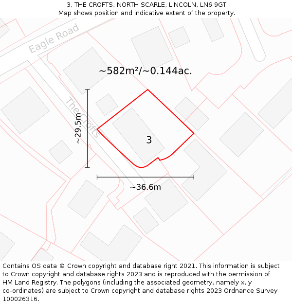 3, THE CROFTS, NORTH SCARLE, LINCOLN, LN6 9GT: Plot and title map