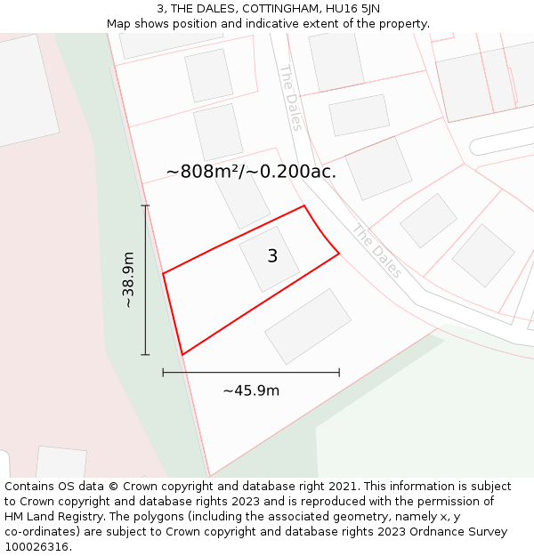 3, THE DALES, COTTINGHAM, HU16 5JN: Plot and title map