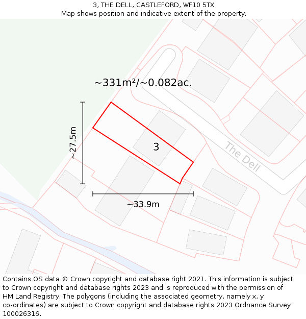 3, THE DELL, CASTLEFORD, WF10 5TX: Plot and title map