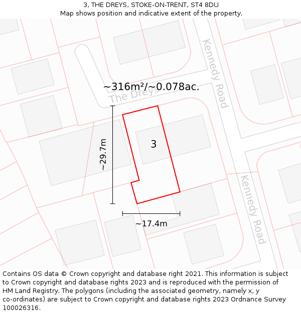 3, THE DREYS, STOKE-ON-TRENT, ST4 8DU: Plot and title map