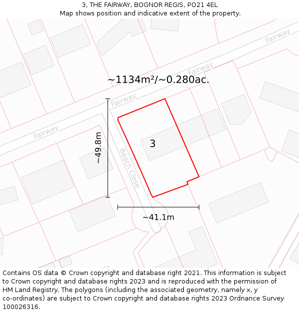 3, THE FAIRWAY, BOGNOR REGIS, PO21 4EL: Plot and title map