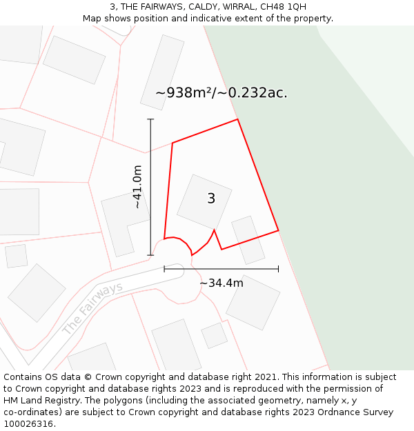 3, THE FAIRWAYS, CALDY, WIRRAL, CH48 1QH: Plot and title map
