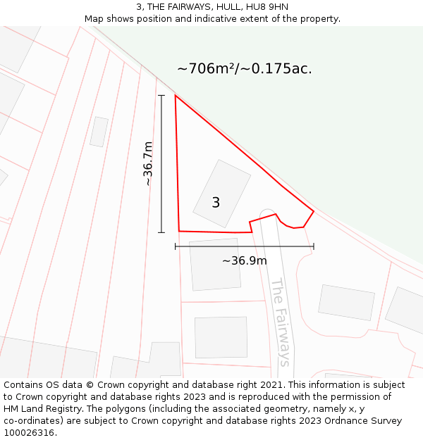 3, THE FAIRWAYS, HULL, HU8 9HN: Plot and title map