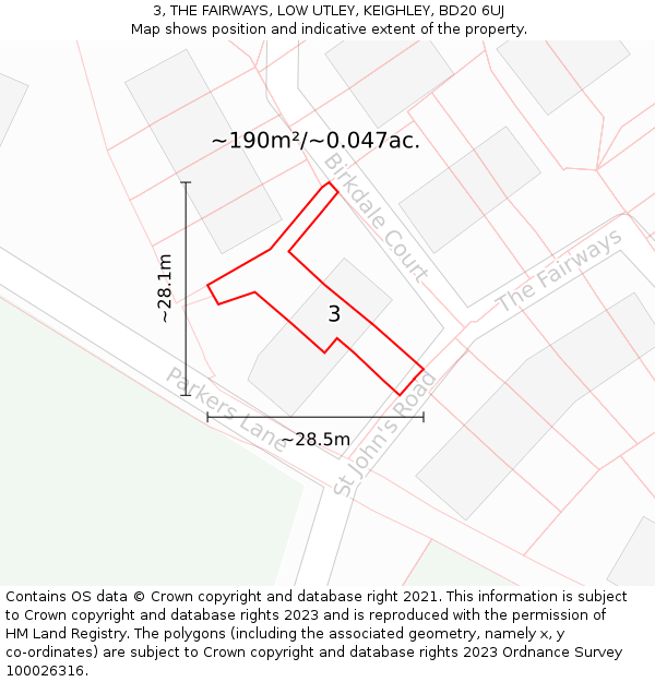 3, THE FAIRWAYS, LOW UTLEY, KEIGHLEY, BD20 6UJ: Plot and title map