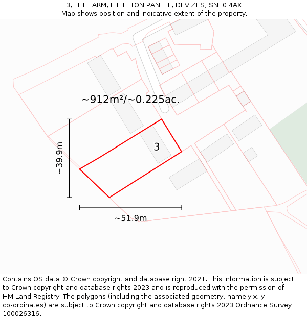 3, THE FARM, LITTLETON PANELL, DEVIZES, SN10 4AX: Plot and title map