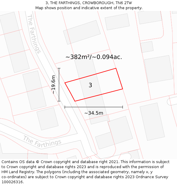 3, THE FARTHINGS, CROWBOROUGH, TN6 2TW: Plot and title map